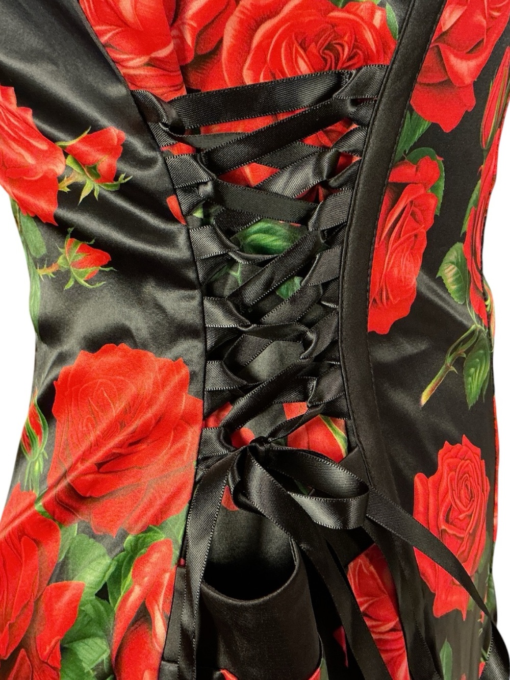 Dolls Kill Sugar Thrillz Romper Black Red Rose Floral Corset Halter Goth L NWOT - Picture 5 of 10